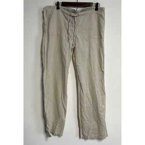 Derek Heart Women's Large Beige Linen Cotton Pants Button Fly Drawstring Coastal